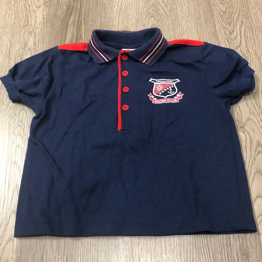 Vintage Oshkosh Yacht Club‎ Polo Boys Size 4 Single Stitch Made In USA Red Blue